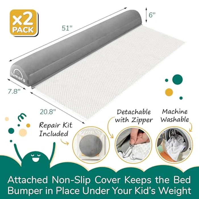 LUMARA Inflatable Bed Rail for Toddlers 2 Pack - Travel Bed Rails, Portable Bed Bumper for Twin, Full, Queen, King Size Beds - Blow Up Bed Bumpers for Kids with Non Slip Flap, Toddler Bed Guard Rail by LUMARA - Image 2