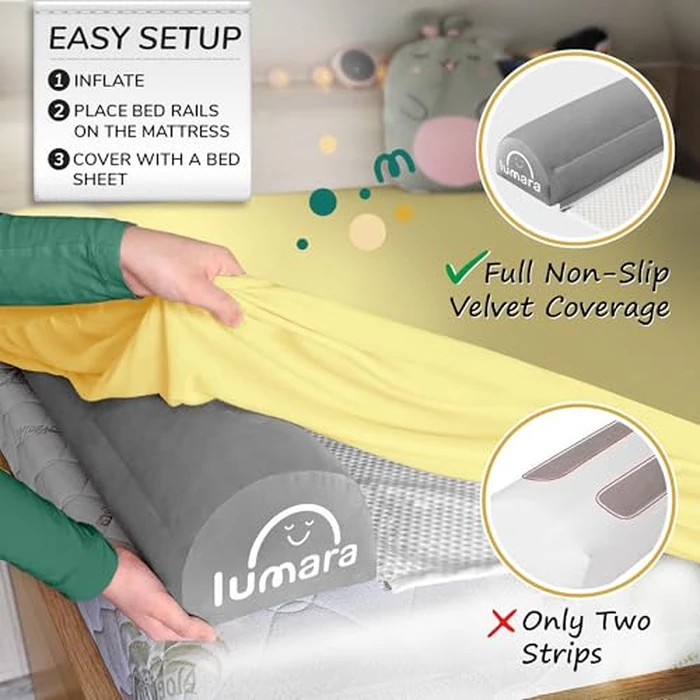 LUMARA Inflatable Bed Rail for Toddlers 2 Pack - Travel Bed Rails, Portable Bed Bumper for Twin, Full, Queen, King Size Beds - Blow Up Bed Bumpers for Kids with Non Slip Flap, Toddler Bed Guard Rail by LUMARA - Image 4