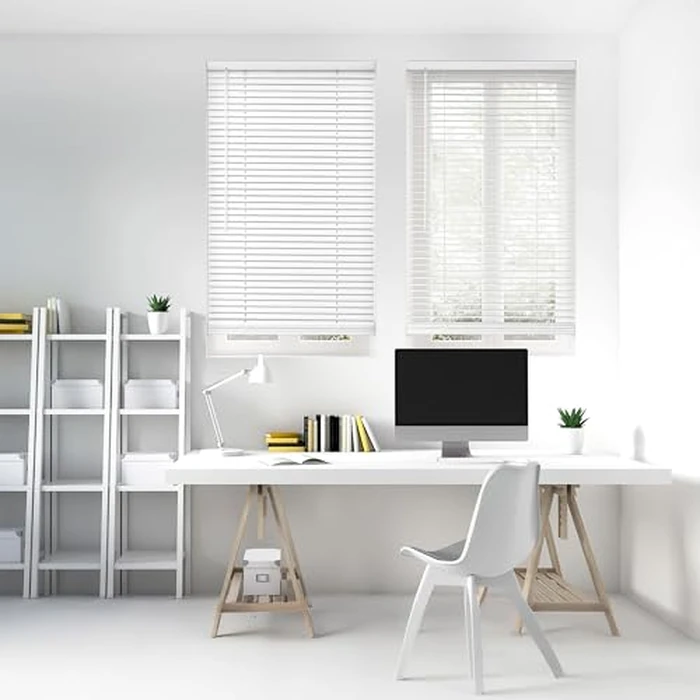 DEZ FURNISHINGS Cordless 1" Signature Mini Blind with Flexible Slats, 29" W x 64" H, Pearl White by DEZ Furnishings - Used - Very Good condition