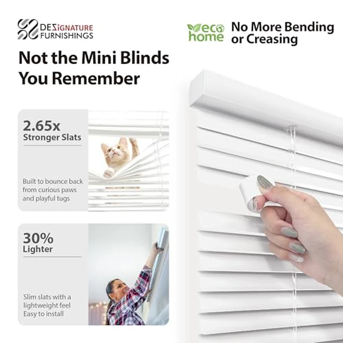 DEZ FURNISHINGS Cordless 1" Signature Mini Blind with Flexible Slats, 29" W x 64" H, Pearl White by DEZ Furnishings - Image 2