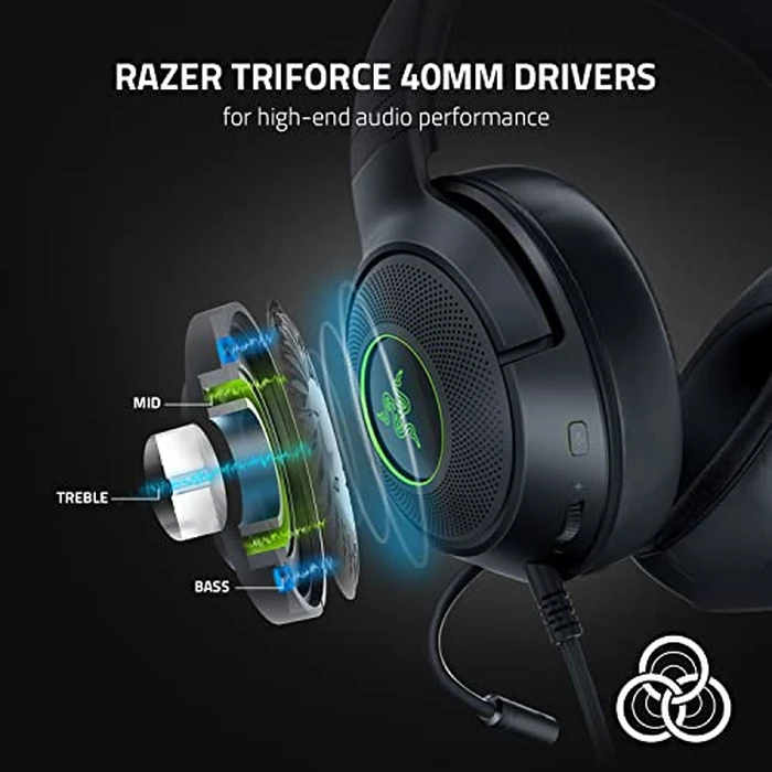 Razer Kraken V3 X Wired USB Gaming Headset: 285g Lightweight Build - Triforce 40mm Drivers - HyperClear Cardioid Mic - 7.1 Surround Sound - Chroma RGB Lighting - Black by Razer - Image 3