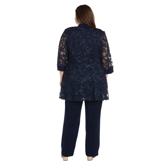 R&M Richards Women's Elegant Dressy Pants Suit Set | 2-Piece Formal Outfit W/Mesh Jacket Over Mock Top, Trousers & Necklace by R&M Richards - Image 3