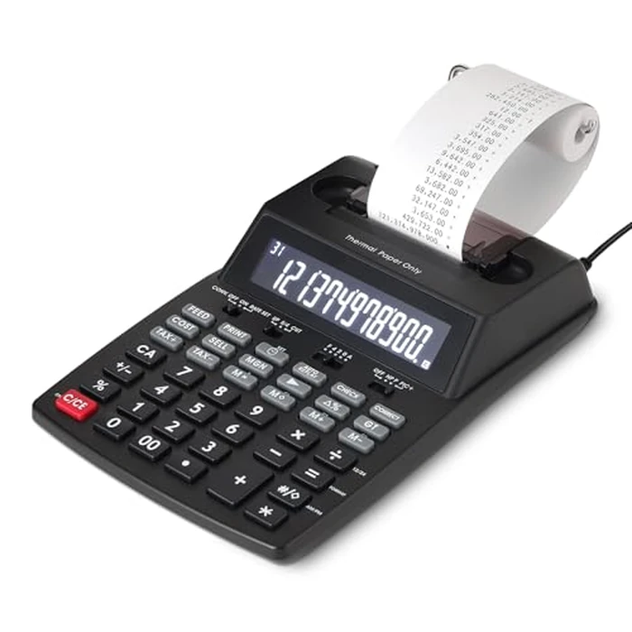 Amazon Basics Printing Calculator with 12-Digit LCD Display, Adding Machine with Tape Print Out for Business & Tax, Desktop and Palm, Black by Amazon Basics - Used - Acceptable condition - CA$40.64
