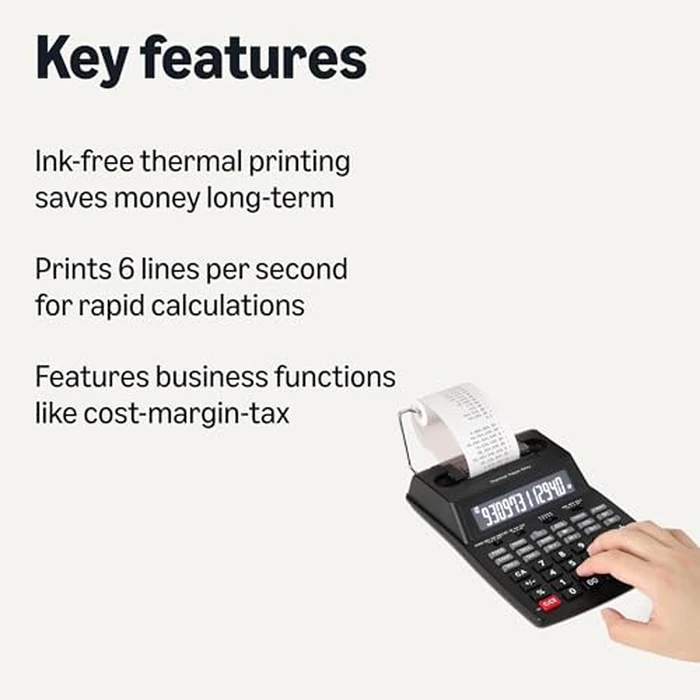 Amazon Basics Printing Calculator with 12-Digit LCD Display, Adding Machine with Tape Print Out for Business & Tax, Desktop and Palm, Black by Amazon Basics - Image 2