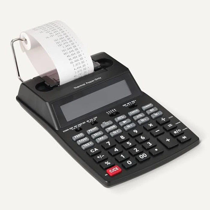 Amazon Basics Printing Calculator with 12-Digit LCD Display, Adding Machine with Tape Print Out for Business & Tax, Desktop and Palm, Black by Amazon Basics - Image 5