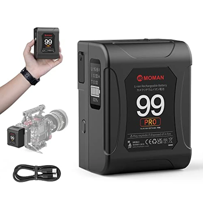 V-Mount Battery, Moman Power 99 Pro Micro V Lock Battery 99Wh/6875mAh with D-TAP/USB-C/A Outputs, First OLED with Time Display for Camcorder Blackmagic BMPCC Camera LED Light, Mini-V-Mount-Battery-USB by Moman - Used - Acceptable condition - CA$114.02