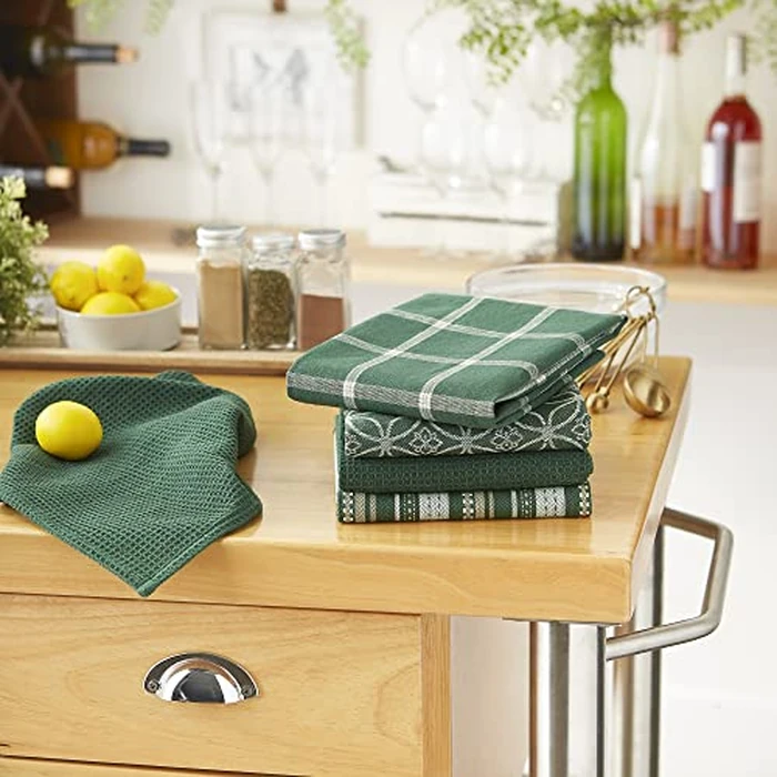 DII Assorted Woven Kitchen Set, Dishtowel, 18x28, Dishcloth, 13x13, Dark Green, 5 Piece by DII - Image 4