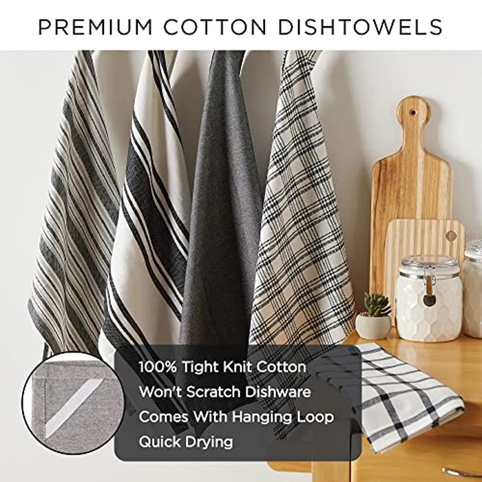 DII Assorted Woven Kitchen Set, Dishtowel, 18x28, Dishcloth, 13x13, Dark Green, 5 Piece by DII - Image 6