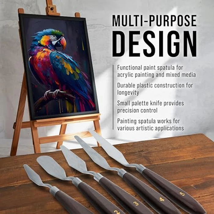 U.S. Art Supply 5-Piece Stainless Steel Palette Knife Set for Acrylic Painting - Paint Spatula Tools for Oil, Canvas Art - Painting Knives for Mixing, Texturing - Pallet Knives for Art & Cake by U.S. Art Supply - Image 4
