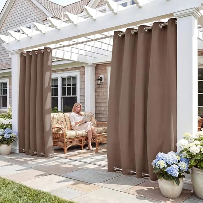 RYB HOME Weighted Outdoor Curtains 2 Panels Waterproof Drapes for Patio, Weatherproof Energy Saving Panels Blackout Shades for Cabana Lanai Pergola, Mocha, W 52 x L 84 inches by RYB HOME - Used - Good condition - CA$35.66