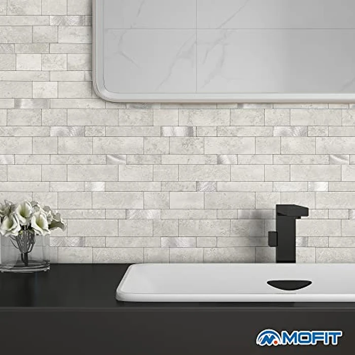 M MOFIT Backsplash Tile for Kitchen Peel and Stick Stone Matte Finish,Bathroom Tiles Stickers 3D Wall Panel Linear Mosaic Marble Backsplash Waterproof(10sheets,Cement Grey) by M MOFIT - Image 4