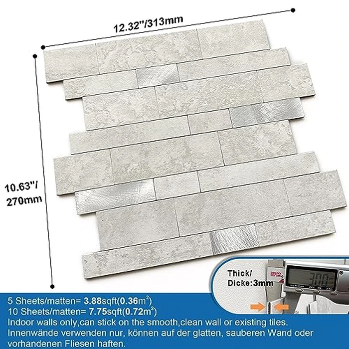 M MOFIT Backsplash Tile for Kitchen Peel and Stick Stone Matte Finish,Bathroom Tiles Stickers 3D Wall Panel Linear Mosaic Marble Backsplash Waterproof(10sheets,Cement Grey) by M MOFIT - Image 5