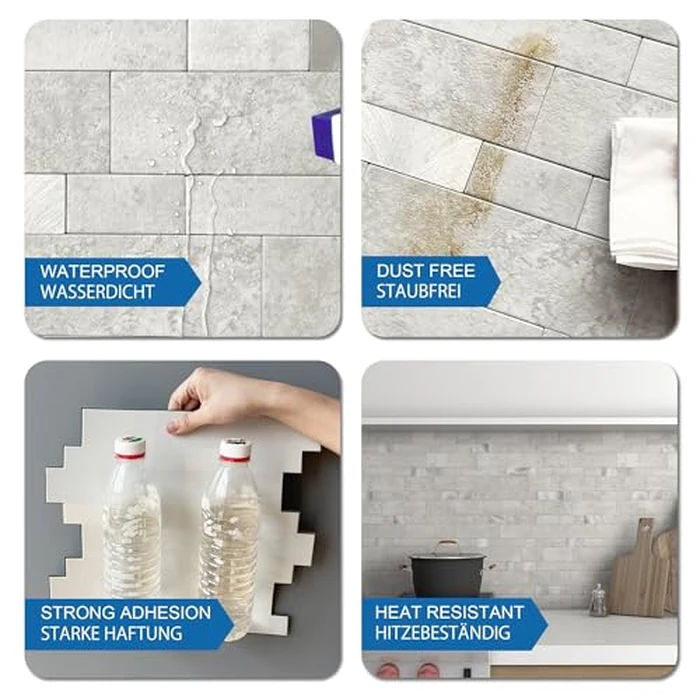 M MOFIT Backsplash Tile for Kitchen Peel and Stick Stone Matte Finish,Bathroom Tiles Stickers 3D Wall Panel Linear Mosaic Marble Backsplash Waterproof(10sheets,Cement Grey) by M MOFIT - Image 6