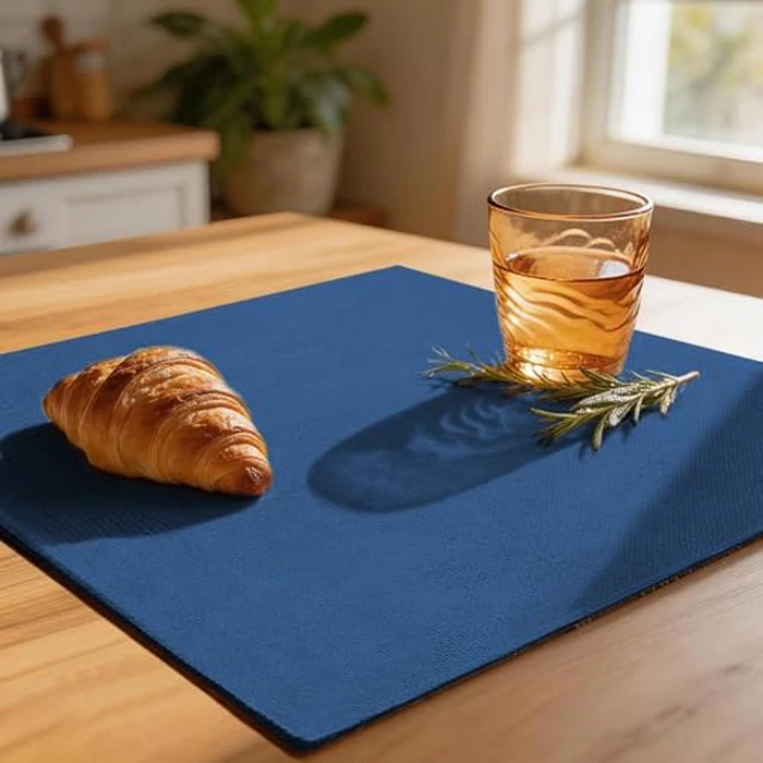 Linen Fabric Placemats Set of 4, Machine Washable, Heat Resistant, Wrinkle Free, Thick Polyester Kitchen Place Mats for Dining Table (Navy Blue) by Rinpon - Used - Good condition - CA$20.81