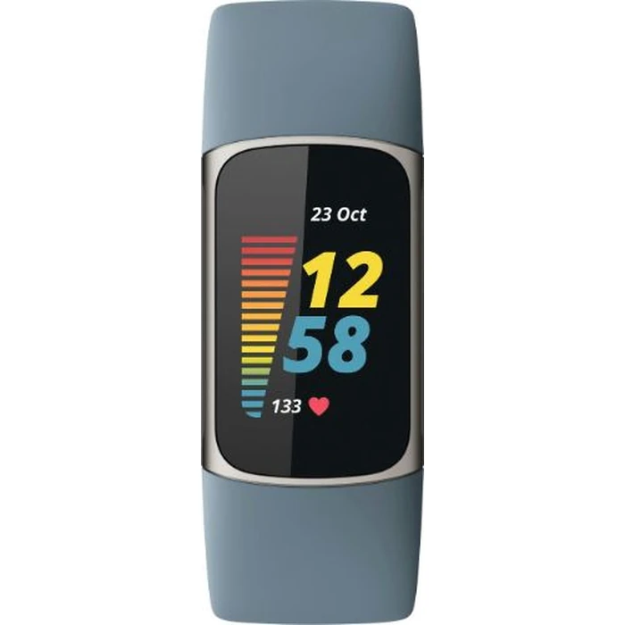 Fitbit Charge 5 Advanced Health + Fitness Tracker - 26mm - Platinum Aluminum Case with Blue Silicone Silicone Band - Large Size by Fitbit - Refurbished - Excellent condition - US$116.99