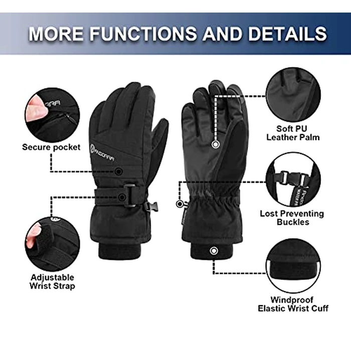 ANDORRA Ski Gloves Women Touchscreen Zipper Pocket Snow Gloves Snowboarding Gloves, Black, S by ANDORRA - Image 5