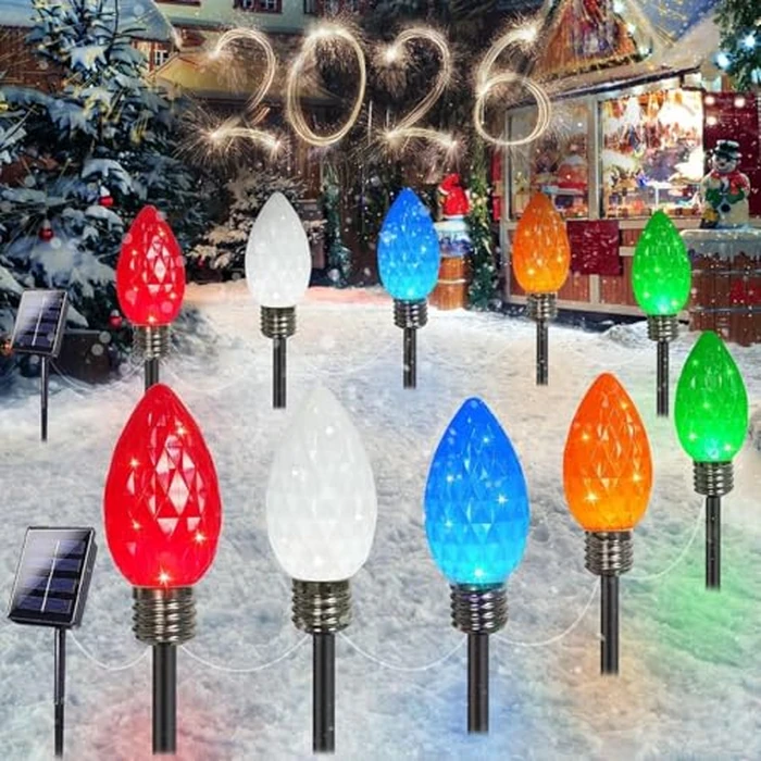 IDEAALS 10 Pack Jumbo Multicolor Solar C9 Christmas Lights Outdoor，LED Solar Pathway Lights Waterproof, Strawberry Light Christmas Decorations Outdoor for Walkway Party Patio Garden Lawn Yard Decor by IDEAALS - Used - Very Good condition - US$13.33
