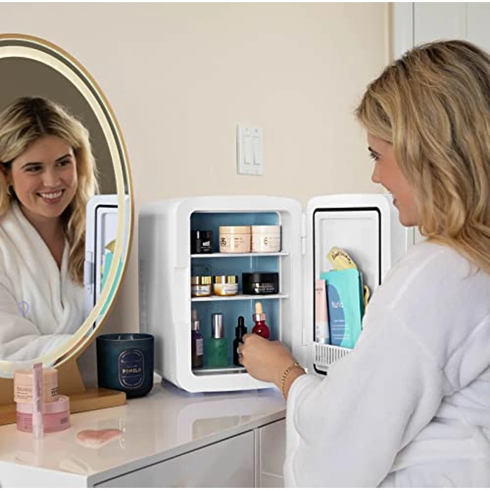 Cooluli 10L Mini Fridge for Bedroom - Car, Office Desk & College Dorm Room 12v Portable Cooler Warmer Food, Drinks, Skincare, Beauty Makeup AC/DC Small Refrigerator with Glass Front, 110 Volts, White by Cooluli - Image 4