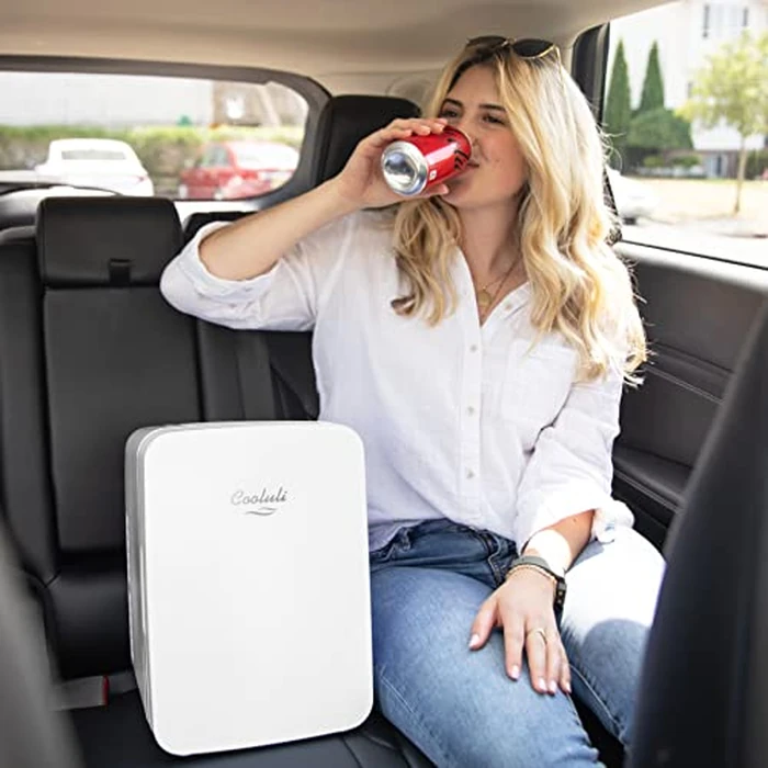 Cooluli 10L Mini Fridge for Bedroom - Car, Office Desk & College Dorm Room 12v Portable Cooler Warmer Food, Drinks, Skincare, Beauty Makeup AC/DC Small Refrigerator with Glass Front, 110 Volts, White by Cooluli - Image 9