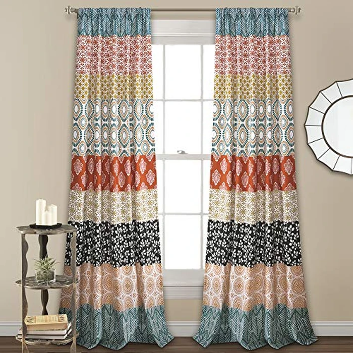 Lush Decor Bohemian Stripe Window Curtain Panels, Pair 52" W x 108" L Turquoise & Orange - Light Filtering Curtains for Bedroom - Boho Curtains - Maximalist Decor by Lush Decor - Image 1