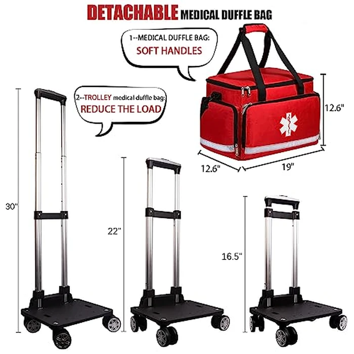 Gatycallaty Medical Bag Rolling Bag Trolley Duffel Nurses Emt Cna RN Empty for First Aid Responder Home Health Care Nursing Roll Duffle Bag Carry with Wheels Work Physicians Doctor (Red) by Gatycallaty - Image 3