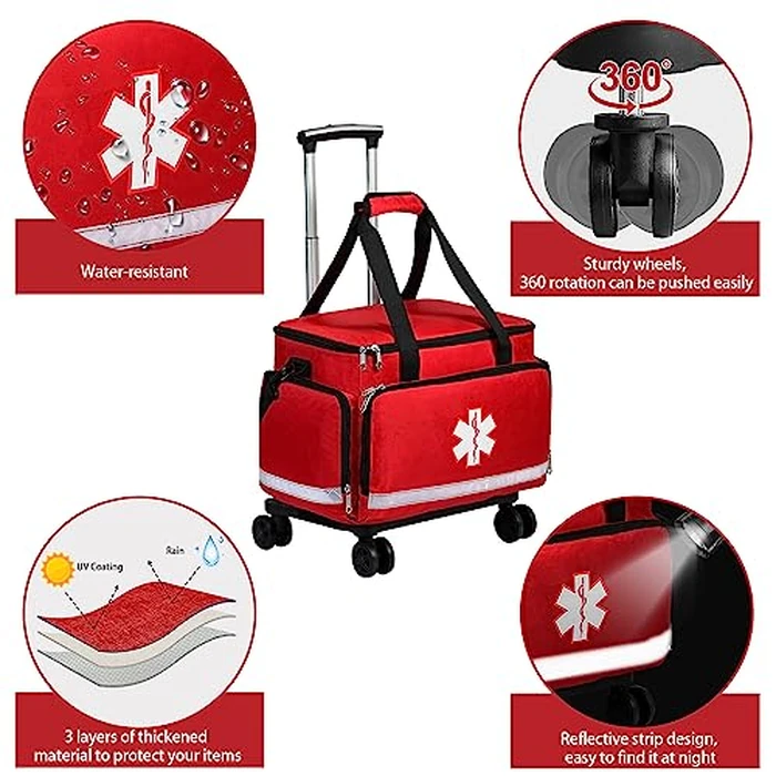 Gatycallaty Medical Bag Rolling Bag Trolley Duffel Nurses Emt Cna RN Empty for First Aid Responder Home Health Care Nursing Roll Duffle Bag Carry with Wheels Work Physicians Doctor (Red) by Gatycallaty - Image 4