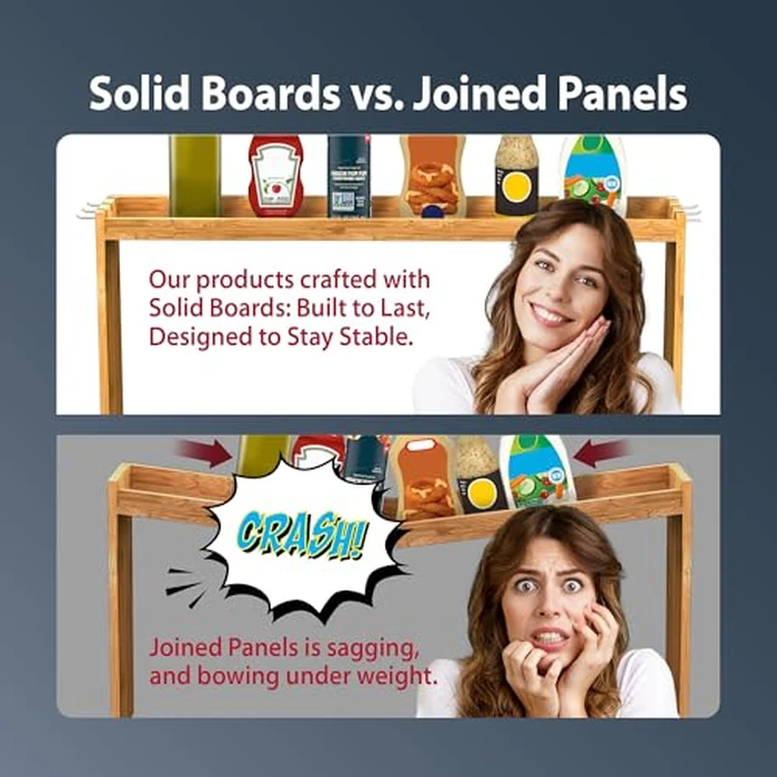 IIIOIIIA Bamboo Over the Stove Spice Shelf for Kitchen, 31.5" Spice Rack Organizer Shelf with 6 hooks, 11.4" Height Extra Storage Countertop, Easy to Assemble by IIIOIIIA - Image 3