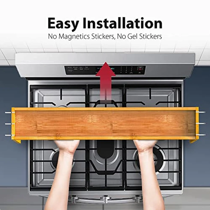 IIIOIIIA Bamboo Over the Stove Spice Shelf for Kitchen, 31.5" Spice Rack Organizer Shelf with 6 hooks, 11.4" Height Extra Storage Countertop, Easy to Assemble by IIIOIIIA - Image 4