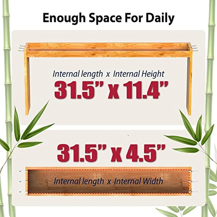 IIIOIIIA Bamboo Over the Stove Spice Shelf for Kitchen, 31.5" Spice Rack Organizer Shelf with 6 hooks, 11.4" Height Extra Storage Countertop, Easy to Assemble by IIIOIIIA - Image 6