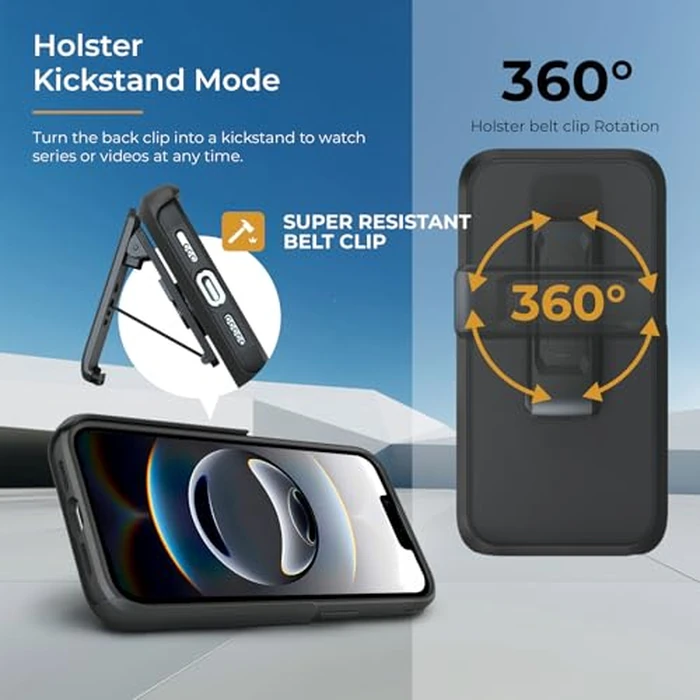 MOTIVE Designed for iPhone 16e Case with Belt Clip, Shell Holster Combo for Apple iPhone 16 E, Slim Rugged Case with Holster, Compatible with MagSafe, Protective Cover & Kickstand 6.1" | Black - 2025 by MOTIVE - Image 1
