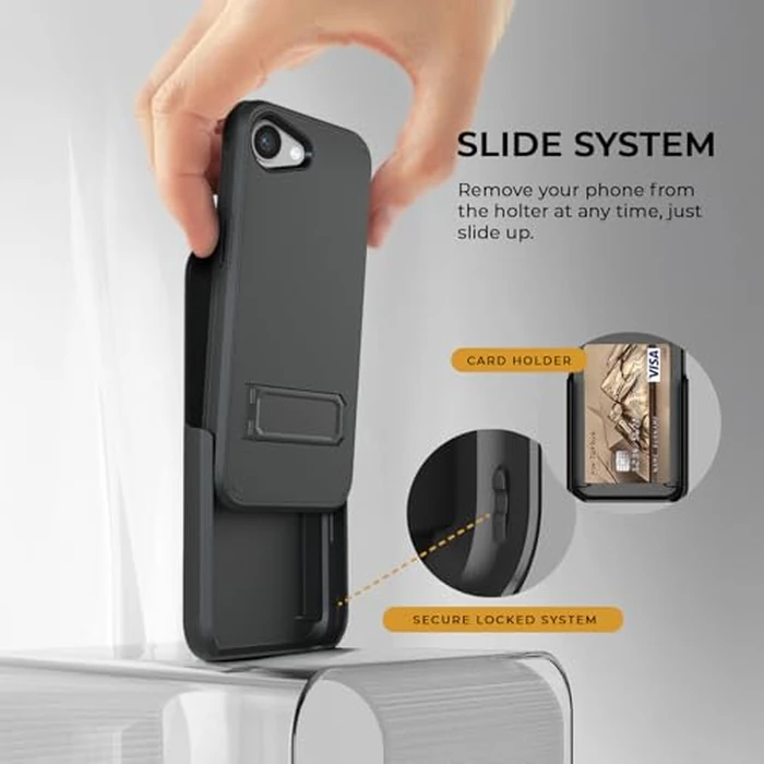 MOTIVE Designed for iPhone 16e Case with Belt Clip, Shell Holster Combo for Apple iPhone 16 E, Slim Rugged Case with Holster, Compatible with MagSafe, Protective Cover & Kickstand 6.1" | Black - 2025 by MOTIVE - Image 4