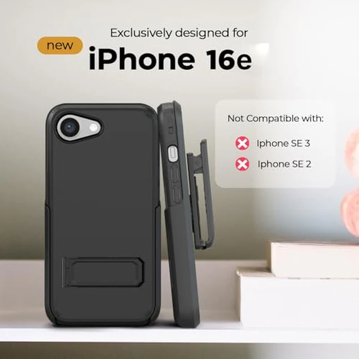 MOTIVE Designed for iPhone 16e Case with Belt Clip, Shell Holster Combo for Apple iPhone 16 E, Slim Rugged Case with Holster, Compatible with MagSafe, Protective Cover & Kickstand 6.1" | Black - 2025 by MOTIVE - Image 5