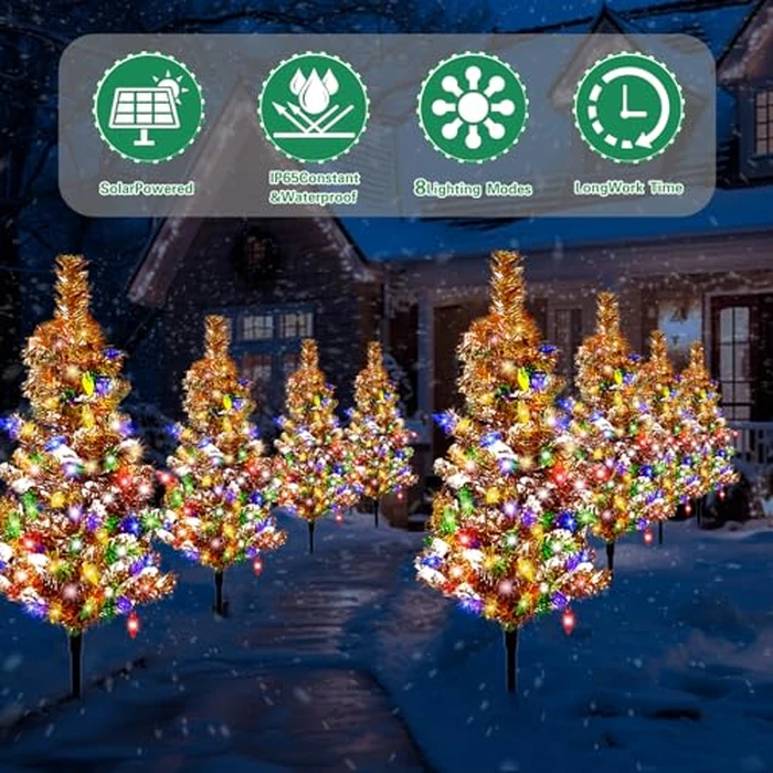 6 PCS Solar Christmas Tree, Outdoor Christmas Decorations, Xmas Tree Solar Powered with 120 LED Multi-Color Lights, for Holiday Yard Front Porch Pathway Graveyard Cemetery Garden Patio Decoration by LSHXINXX - Image 6
