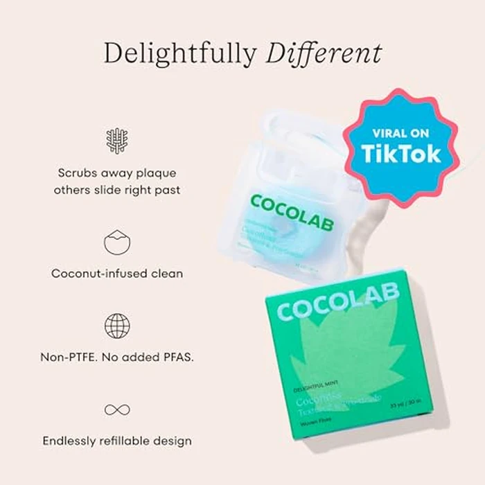 Cocofloss Expanding Woven Dental Floss Refill by Cocolab, Waxed Tooth Floss for Daily Oral Care, Coconut Oil Infused, Vegan, for Adults and Kids, Mint Scent, 3 Pack Refills by Cocolab - Image 3