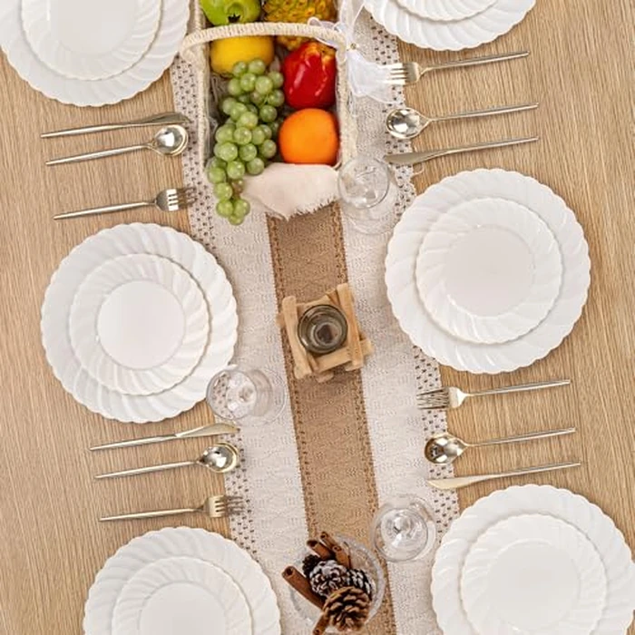 U-QE 60 Pcs Ivory Plastic Plates for Party - Scalloped Plastic Plates Heavy Duty & Elegant - Include 30 10.25" Dinner & 30 7.25" Dessert Plates - Perfect for Party & Wedding by U-QE - Image 8