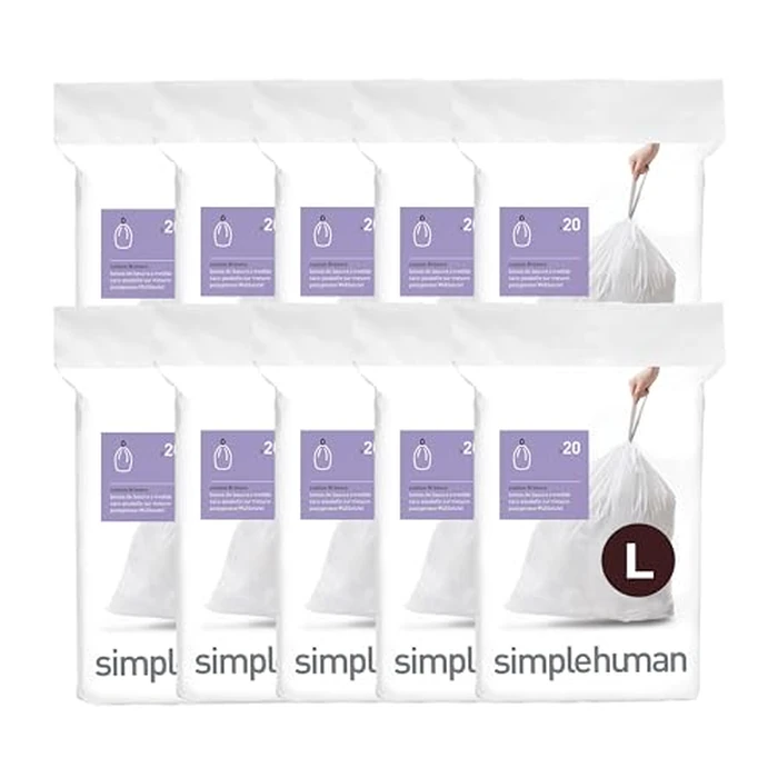 simplehuman Code L 200 Count, Dispenser Pack Custom Fit Liners, Drawstring Trash Bags, 18 Liter / 4.7 Gallon, White by simplehuman - Used - Like New condition - US$35.16