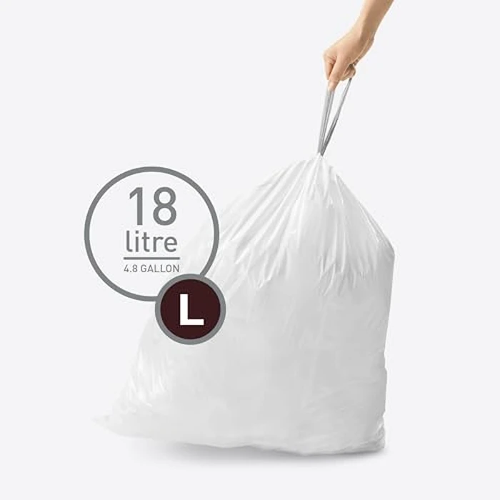 simplehuman Code L 200 Count, Dispenser Pack Custom Fit Liners, Drawstring Trash Bags, 18 Liter / 4.7 Gallon, White by simplehuman - Image 2