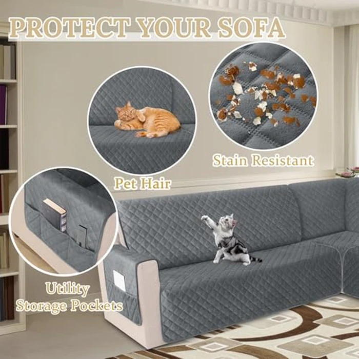 HDCAXKJ Waterproof Corner Sectional Couch Cover Velvet L Shape Sofa Covers for Pets Dogs Soft Heavy Duty U Shaped Sofa Slipcovers Sets for Sectional Non Slip Furniture Protector (Dark Gray, XX-Large) by HDCAXKJ - Image 5