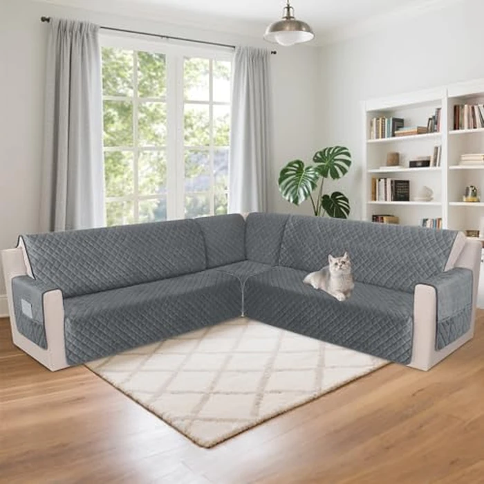 HDCAXKJ Waterproof Corner Sectional Couch Cover Velvet L Shape Sofa Covers for Pets Dogs Soft Heavy Duty U Shaped Sofa Slipcovers Sets for Sectional Non Slip Furniture Protector (Dark Gray, XX-Large) by HDCAXKJ - Image 7