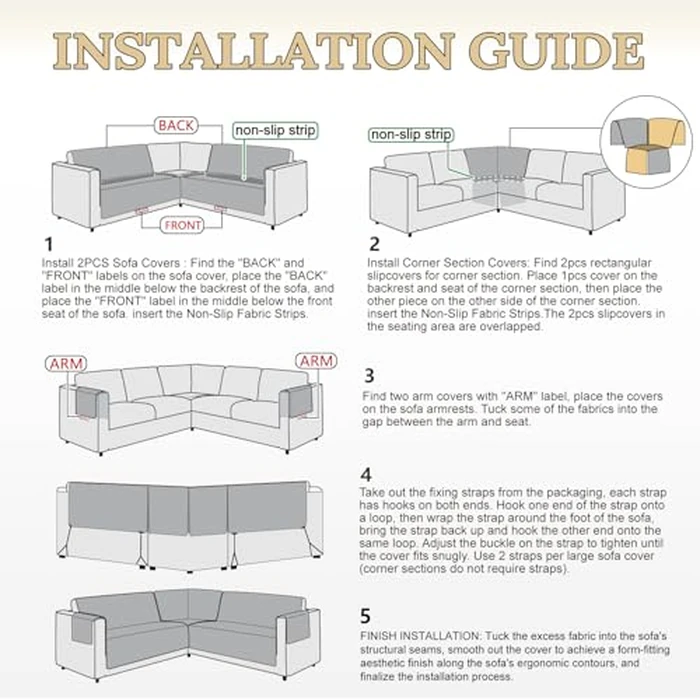 HDCAXKJ Waterproof Corner Sectional Couch Cover Velvet L Shape Sofa Covers for Pets Dogs Soft Heavy Duty U Shaped Sofa Slipcovers Sets for Sectional Non Slip Furniture Protector (Dark Gray, XX-Large) by HDCAXKJ - Image 8