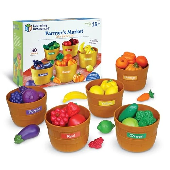 Learning Resources Farmer's Market Color Sorting Set - Play Food for Kids, Toddler Stacking Toys, Grocery and Kitchen Play Toys , Montessori, Fine Motor Skills , Gifts for Boys And Girls by Learning Resources - Used - Like New condition