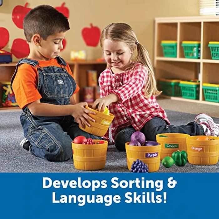 Learning Resources Farmer's Market Color Sorting Set - Play Food for Kids, Toddler Stacking Toys, Grocery and Kitchen Play Toys , Montessori, Fine Motor Skills , Gifts for Boys And Girls by Learning Resources - Image 4