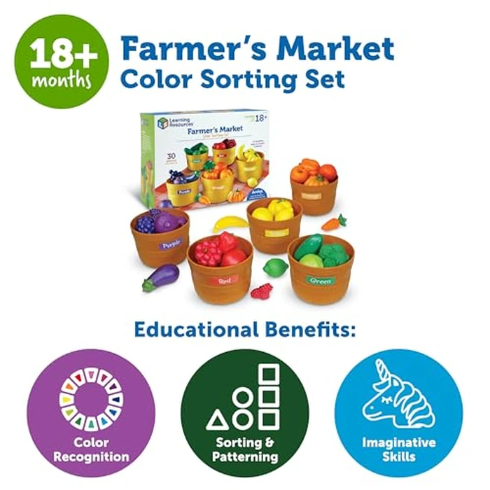 Learning Resources Farmer's Market Color Sorting Set - Play Food for Kids, Toddler Stacking Toys, Grocery and Kitchen Play Toys , Montessori, Fine Motor Skills , Gifts for Boys And Girls by Learning Resources - Image 6