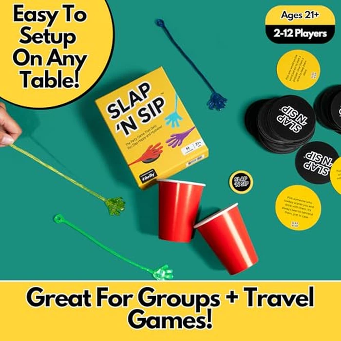 Slap N Sip A Hilarious Drinking Game with Sticky Hands, 200 Cards & A Sip Chip, Fast-Paced Adult Party Game for Game Nights, Funny Gift for Adults Ages 21+ by Slap N Sip - Image 6