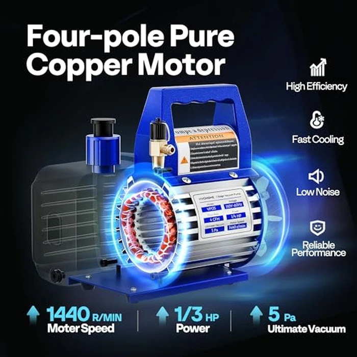 VIVOHOME Upgraded 4CFM 1/3 HP 1-Stage HVAC Vacuum Pump and 4 Way AC Manifold Gauge Set with Leak Detector, 5ft Hoses & Accessories for R134a R12 R22 R502 R410a Automotive Air Conditioner Maintenance by VIVOHOME - Image 2