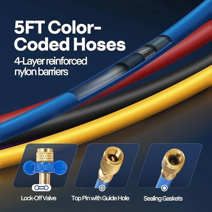 VIVOHOME Upgraded 4CFM 1/3 HP 1-Stage HVAC Vacuum Pump and 4 Way AC Manifold Gauge Set with Leak Detector, 5ft Hoses & Accessories for R134a R12 R22 R502 R410a Automotive Air Conditioner Maintenance by VIVOHOME - Image 4