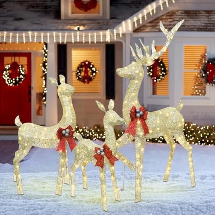 winemana 5ft Reindeer Christmas Outdoor Decorations, Set of 3 Extra Large Deer Yard Decor- Lighted 3D Reindeer Family Set for Outside Lawn Garden Xmas Holiday Party Decor (Gold) by winemana - Image 3