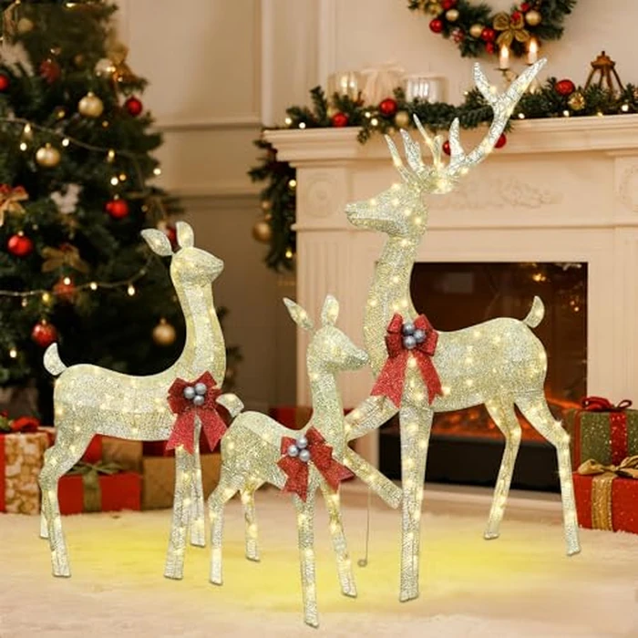 winemana 5ft Reindeer Christmas Outdoor Decorations, Set of 3 Extra Large Deer Yard Decor- Lighted 3D Reindeer Family Set for Outside Lawn Garden Xmas Holiday Party Decor (Gold) by winemana - Image 4