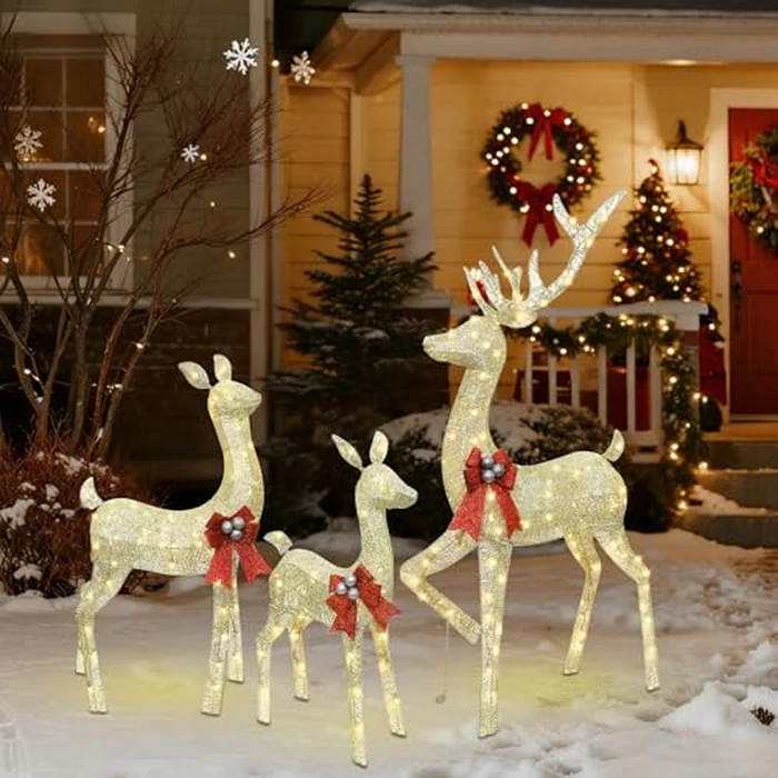 winemana 5ft Reindeer Christmas Outdoor Decorations, Set of 3 Extra Large Deer Yard Decor- Lighted 3D Reindeer Family Set for Outside Lawn Garden Xmas Holiday Party Decor (Gold) by winemana - Image 5