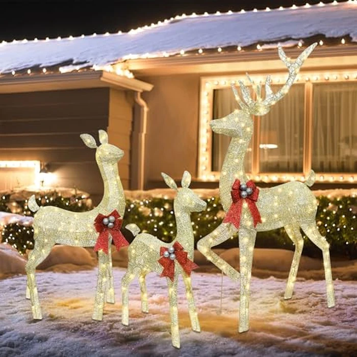 winemana 5ft Reindeer Christmas Outdoor Decorations, Set of 3 Extra Large Deer Yard Decor- Lighted 3D Reindeer Family Set for Outside Lawn Garden Xmas Holiday Party Decor (Gold) by winemana - Image 6